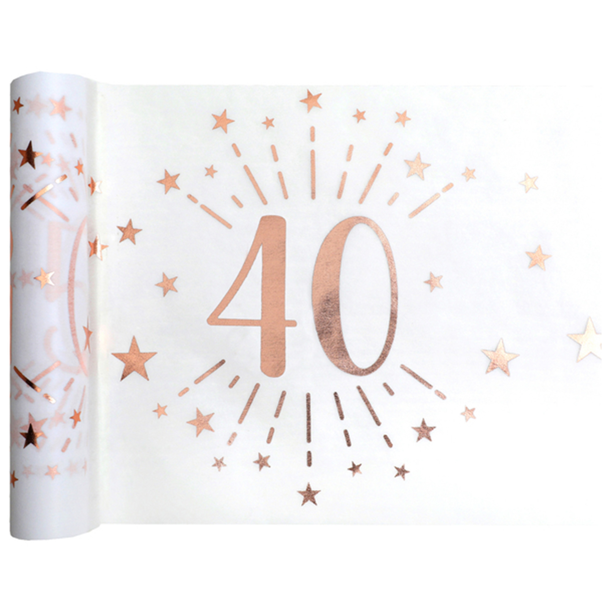 40. Geburtstag - Tischläufer, Weiß/Rosegold 40. Geburtstag - Tischläufer, Weiß/Rosegold
