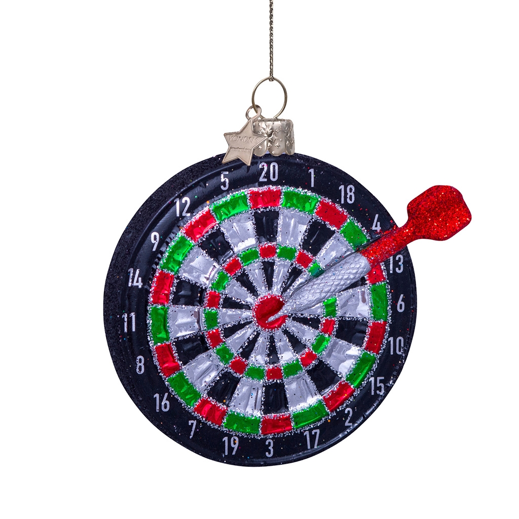 Dartboard Schmuckanhänger, Glimmernder Dartboard, Christbaumkugel, Roter Dart, Runder Zielscheibe
