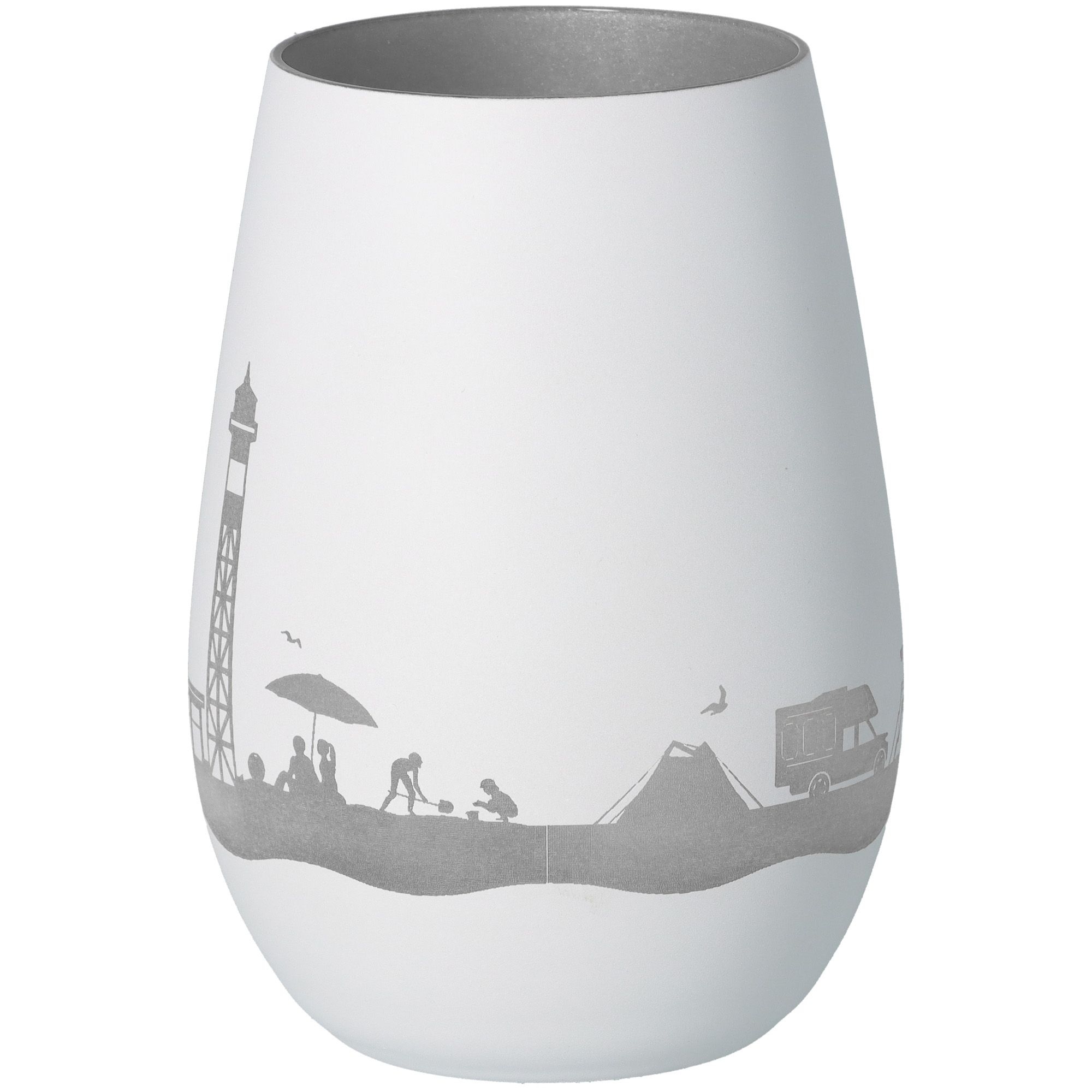 Windlicht Skyline Krautsand Weiß/Silber Töpferei, Krug, Vase, Porzellan, Vogel