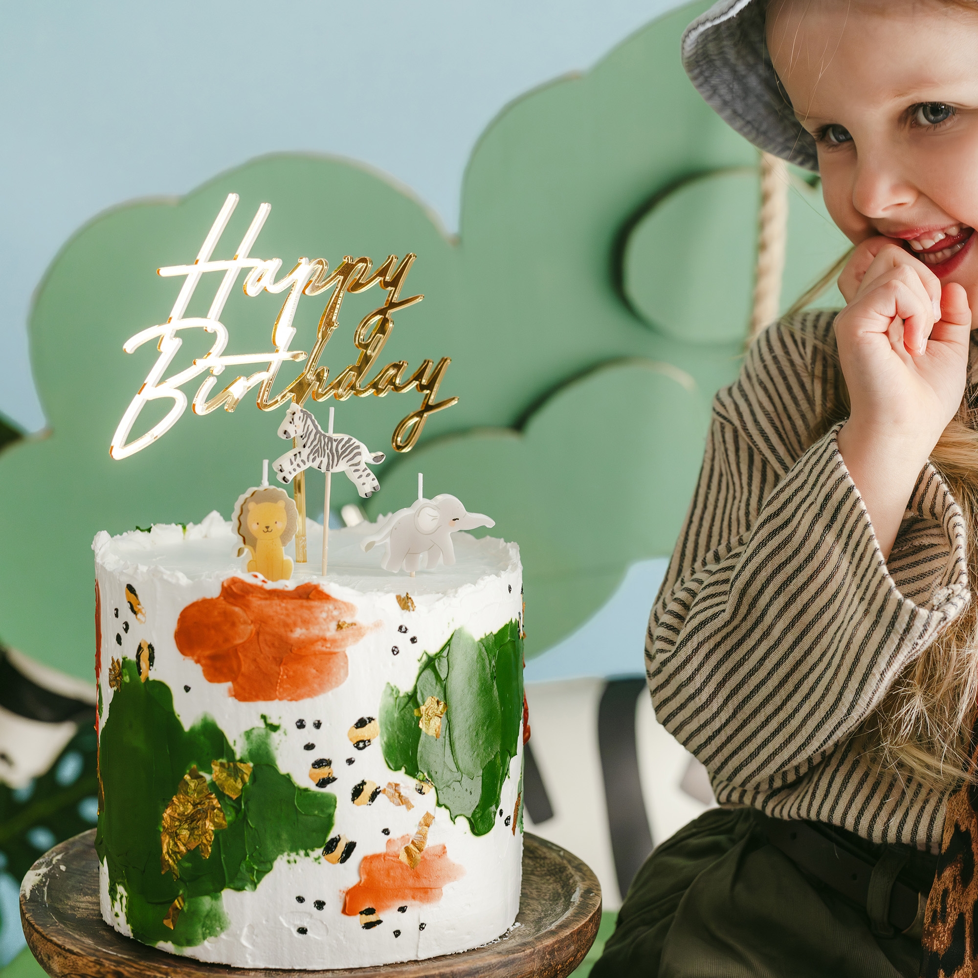 Kuchen, Geburtstag, Grün, Blumen, Tiere