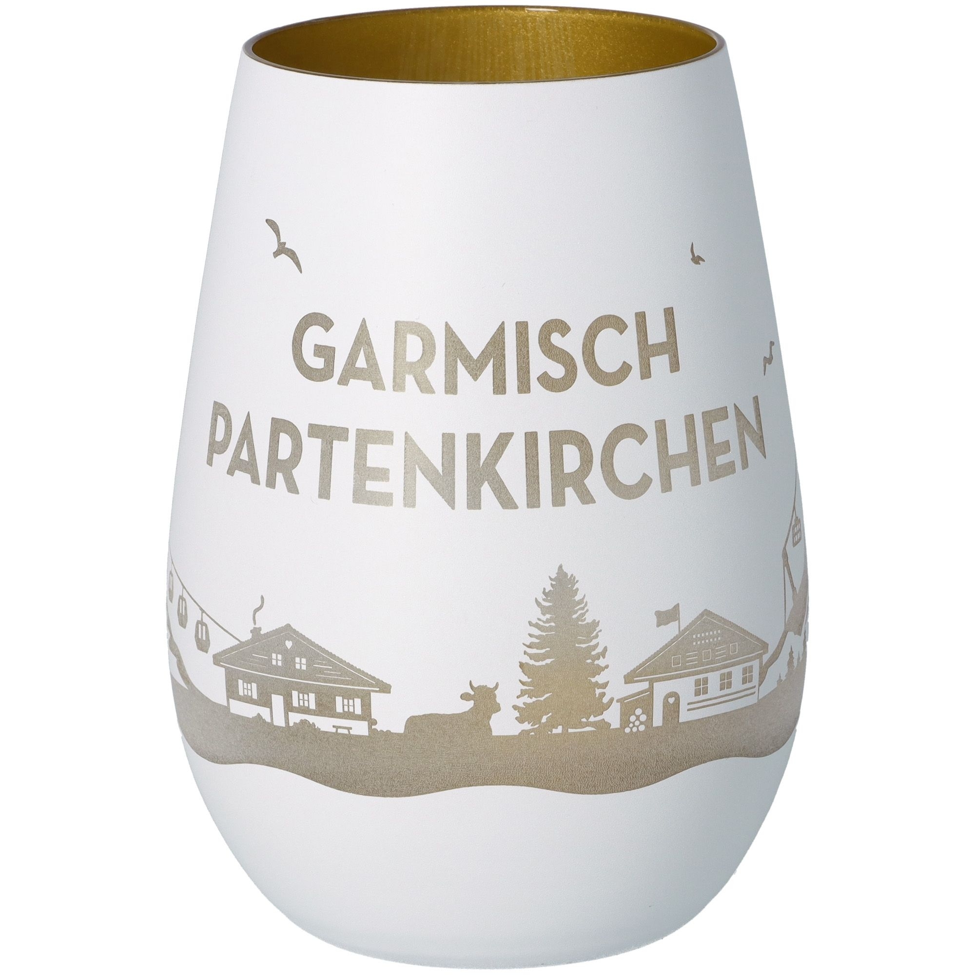 Windlicht Skyline Garmisch-Partenkirchen Weiß/Gold Krug, Töpferei, Vase
