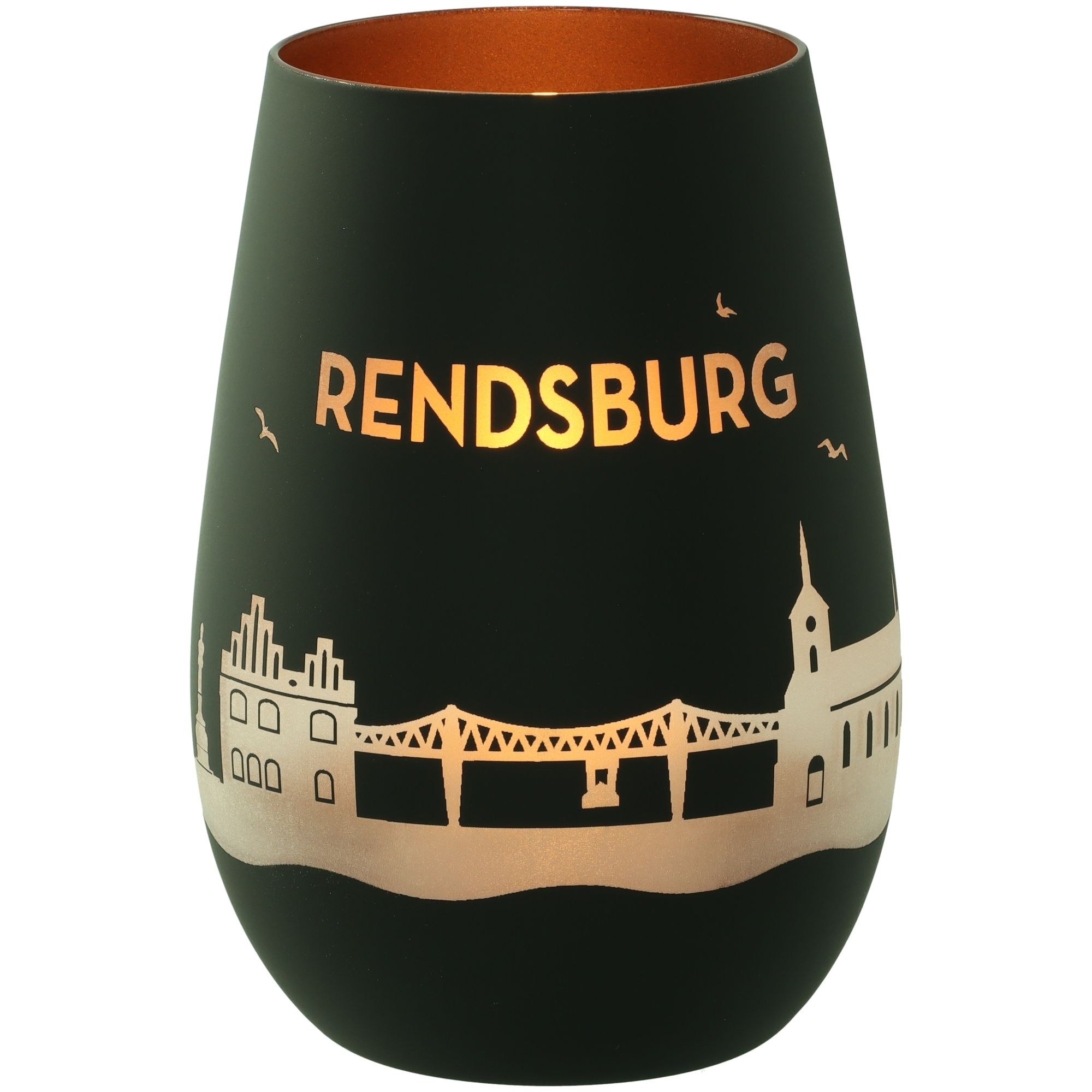 Windlicht Skyline Rendsburg Schwarz/Bronze Krug, Töpferei