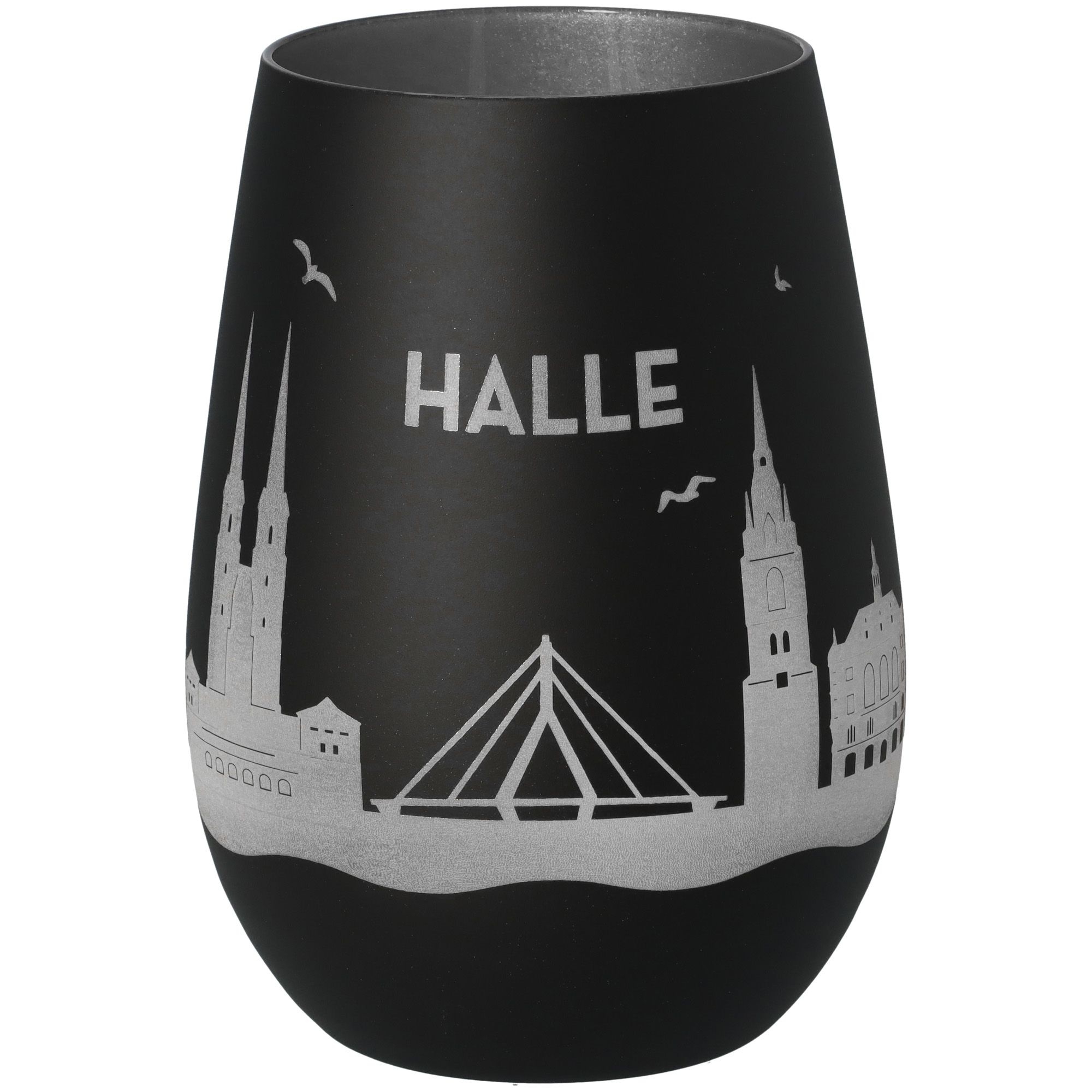 Windlicht Skyline Halle Schwarz/Silber Töpferei, Krug, Glas