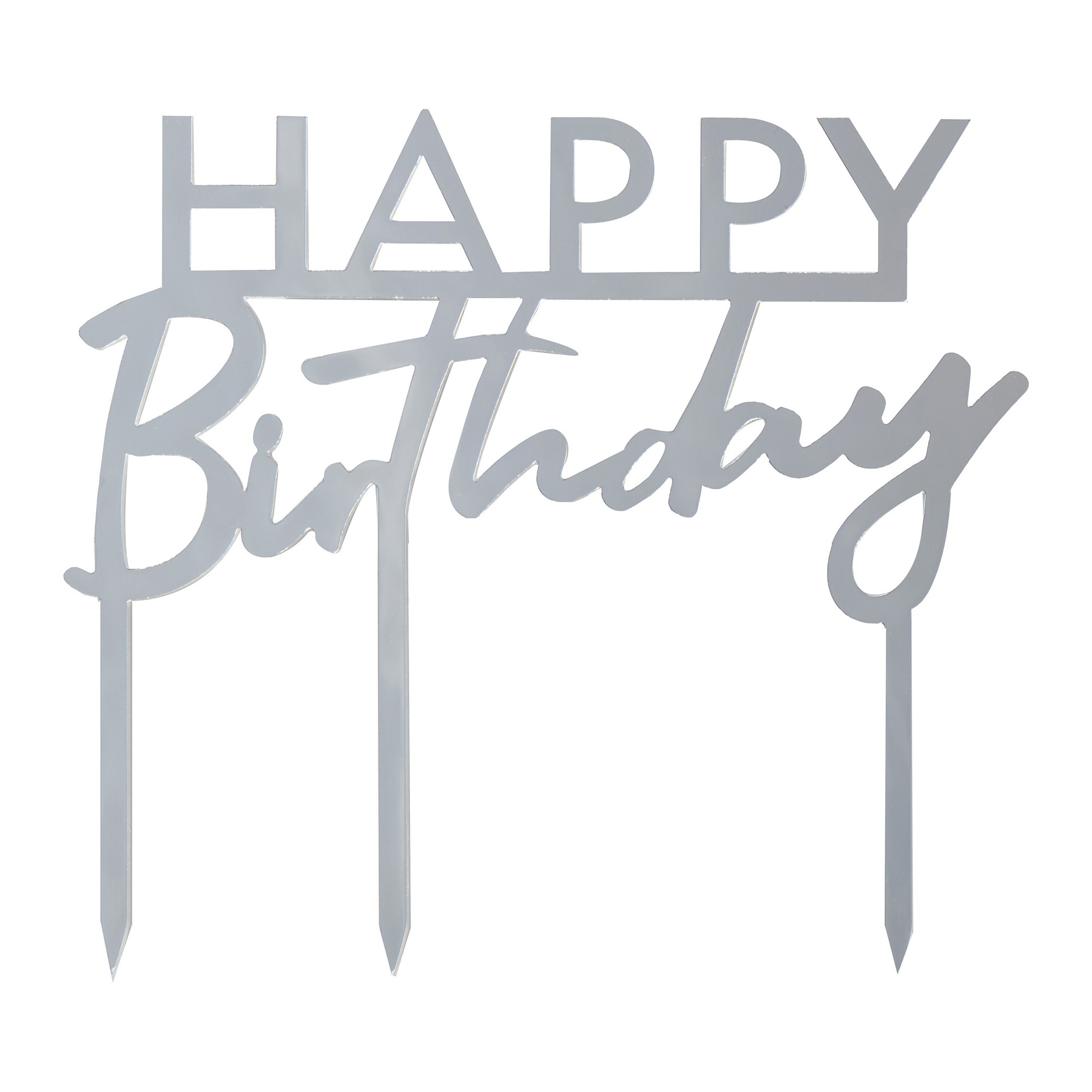 Happy Birthday Cake Topper Silber Handschrift, Text