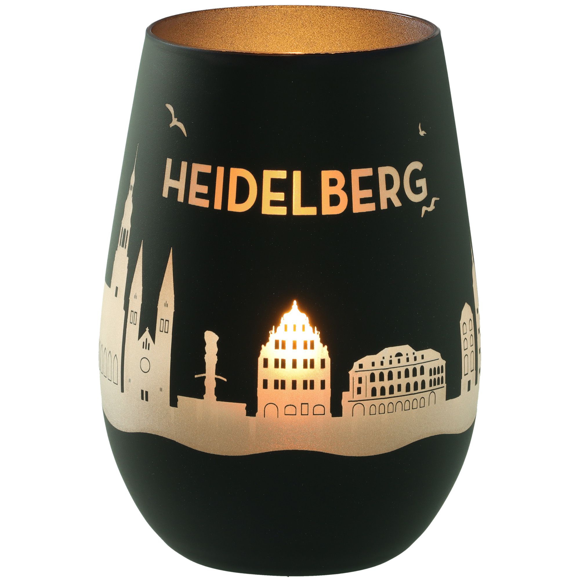 Windlicht Skyline Heidelberg Schwarz/Silber