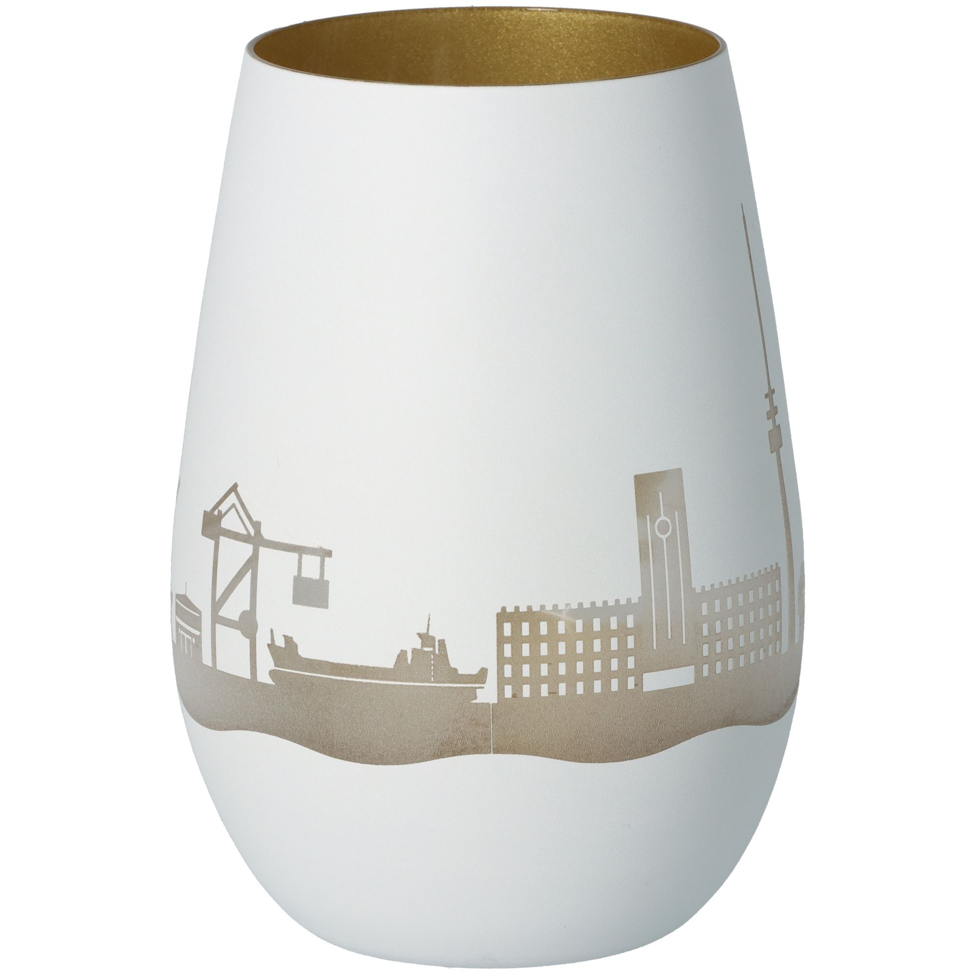Windlicht Skyline Wilhelmshaven Weiß/Gold Windlicht Skyline Wilhelmshaven Weiß/Gold