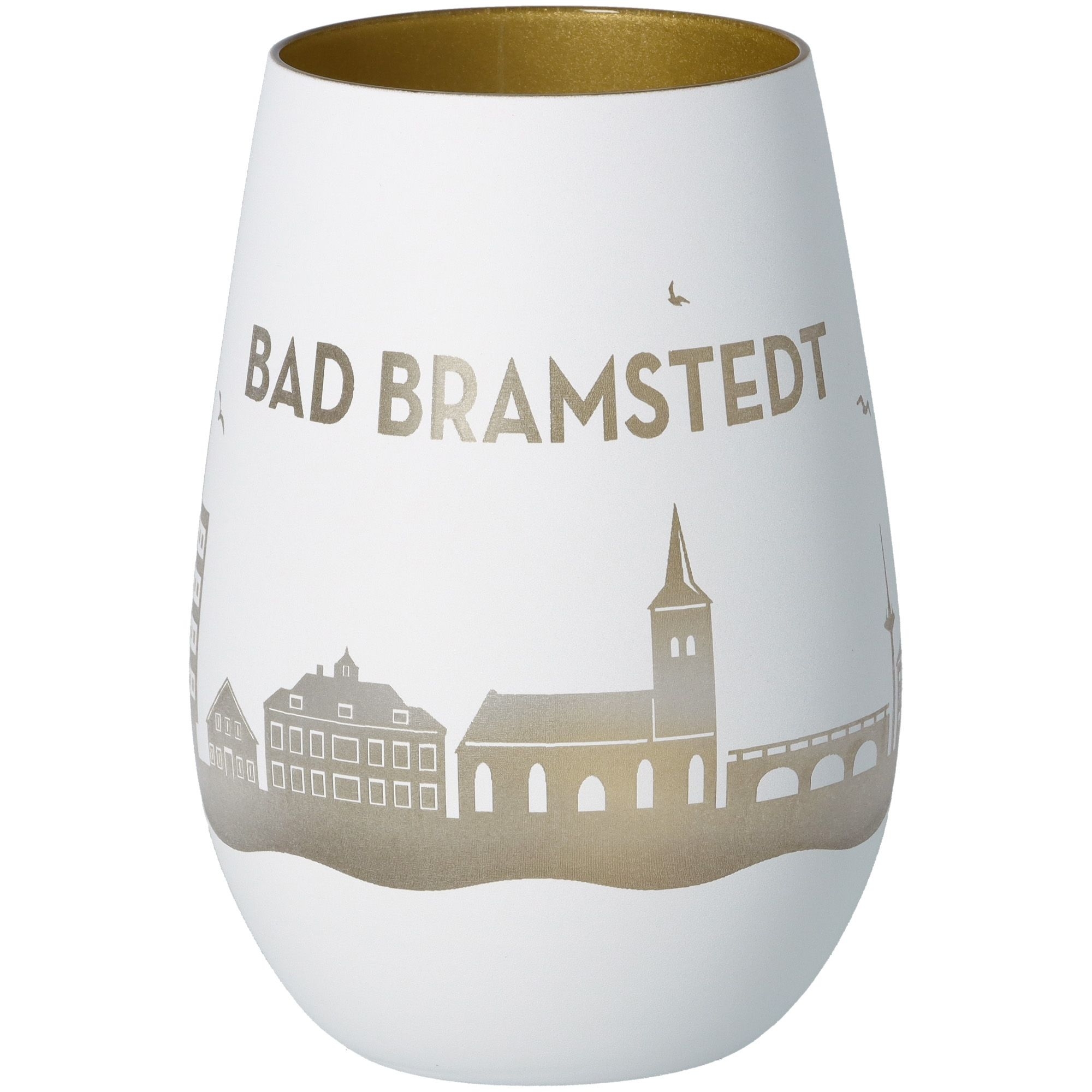 Windlicht Skyline Bad Bramstedt Weiß/Gold Töpferei, Krug, Glas, Kunst, Porzellan