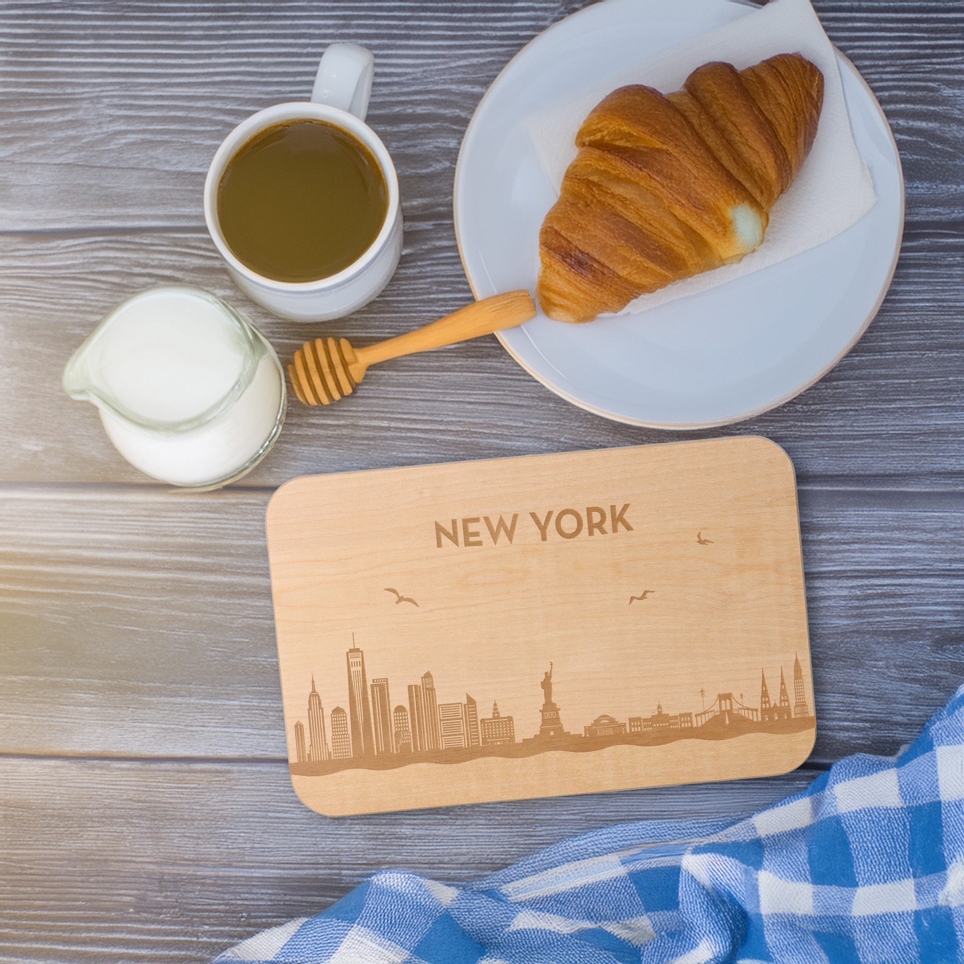 Frühstücksbrett Skyline New York 23cm x 15cm x 1cm Essen, Brot