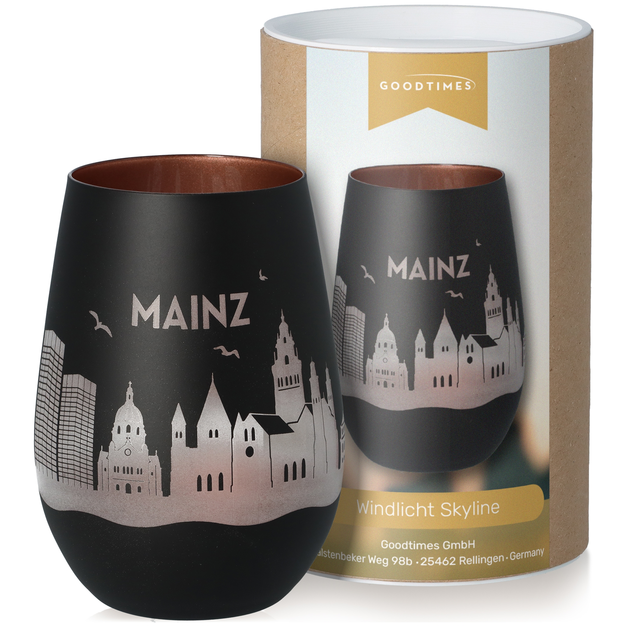 Windlicht Skyline Mainz Schwarz/Bronze Töpferei, Krug