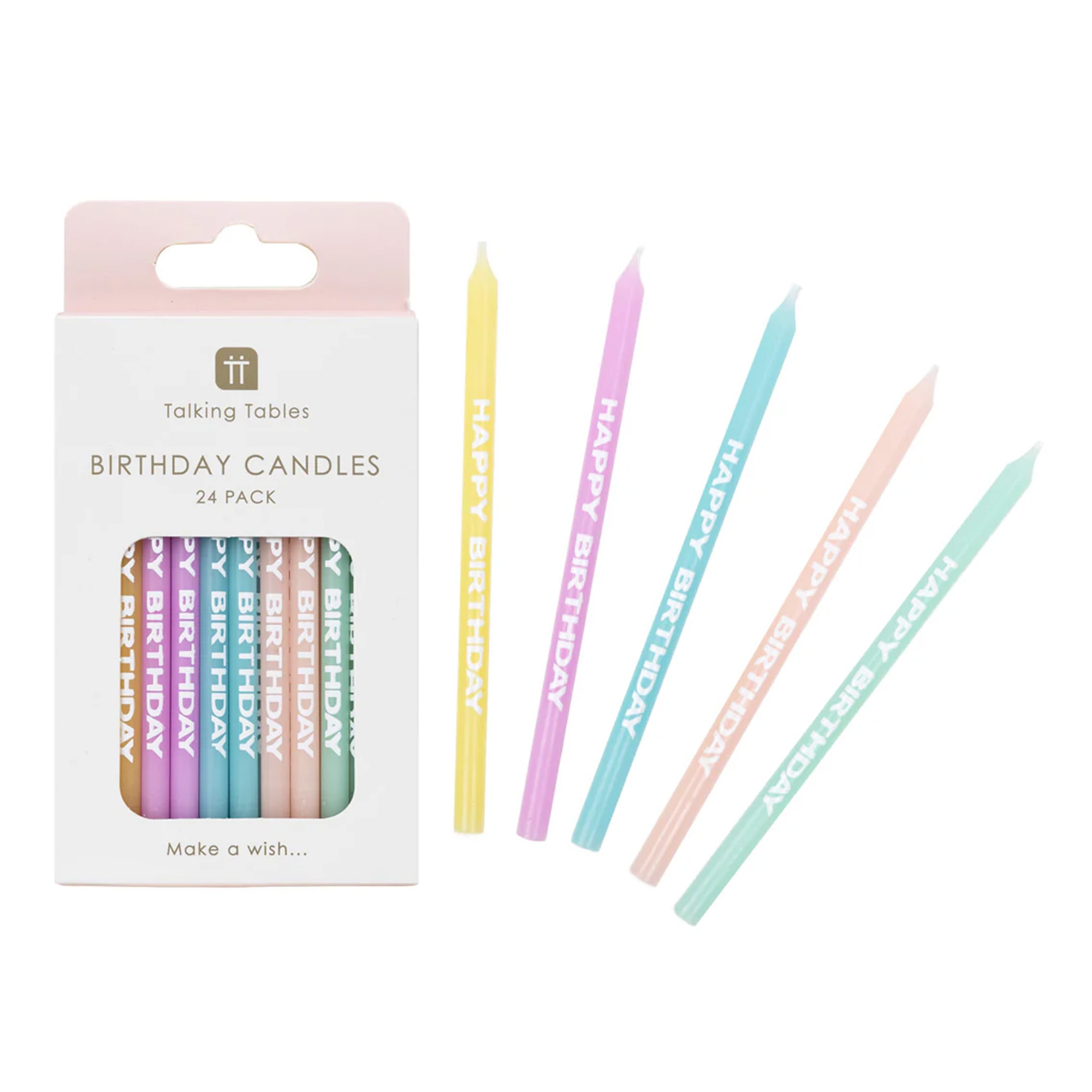 24 Kuchenkerzen "Happy Birthday" Pastel Bleistift