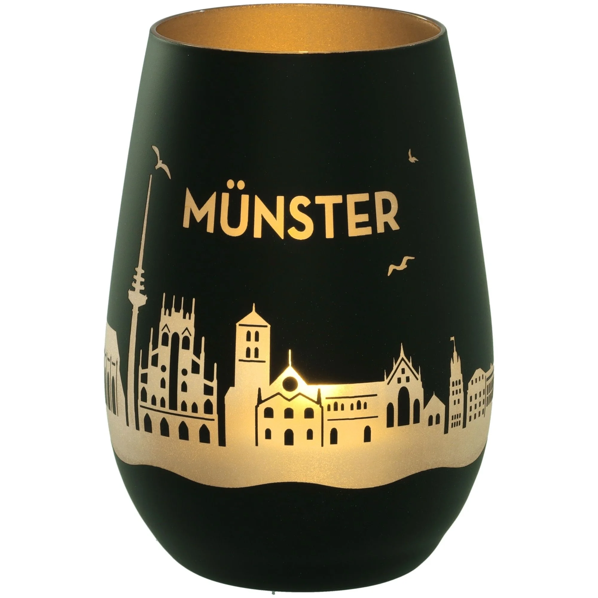 Vase, Metall, Schwarz, Gold, Stadtansicht