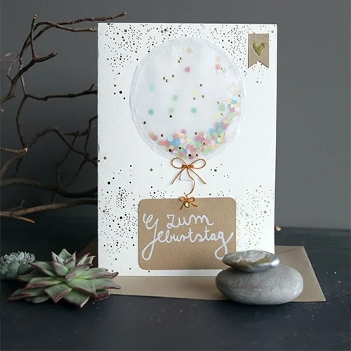 ballon, kuchenballon, geburtstag, karte, konfetti