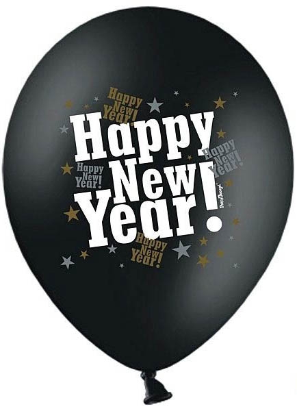 Latexballon Happy New Year Schwarz Ø 30cm
