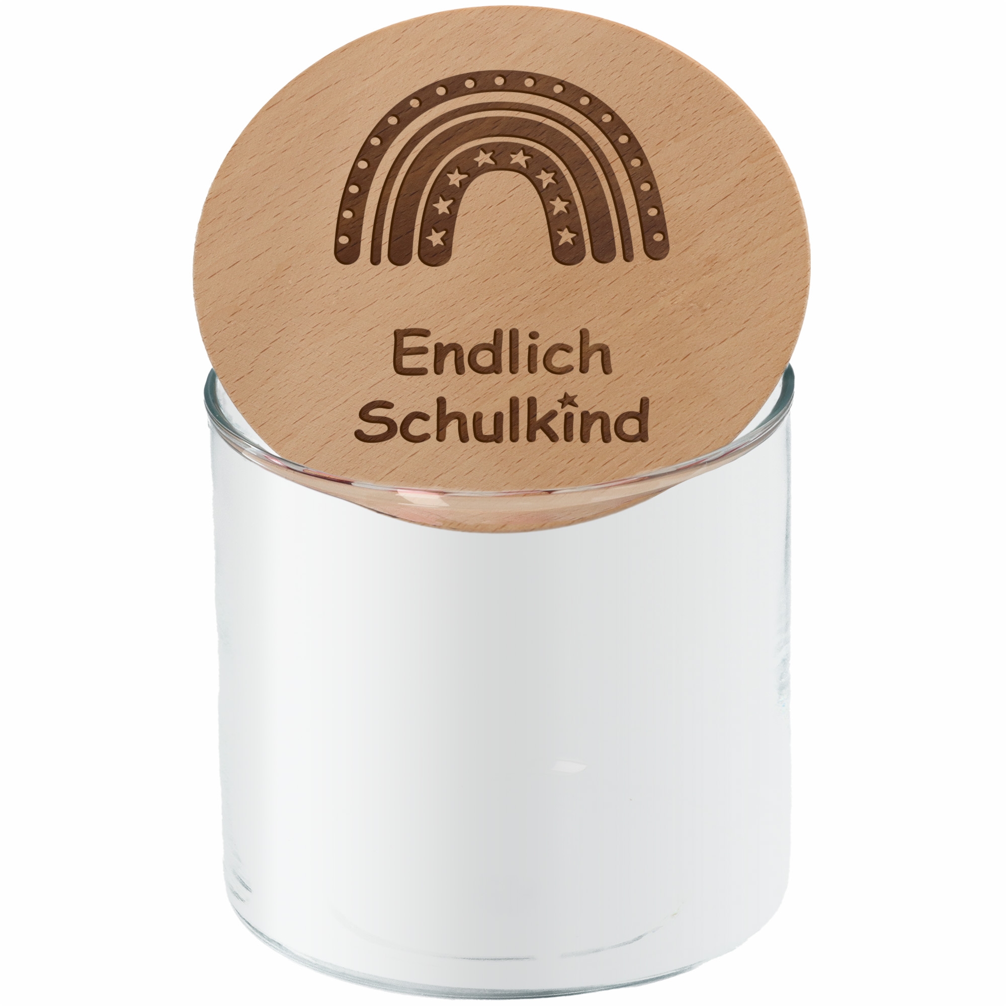 Geschenkglas "Endlich Schulkind" Regenbogen Stern 530ml