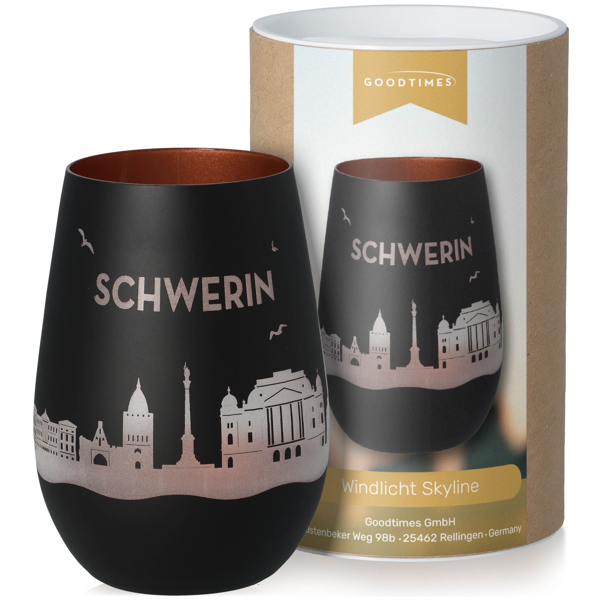 Windlicht Skyline Schwerin Schwarz/Bronze Krug, Töpferei, Tasse