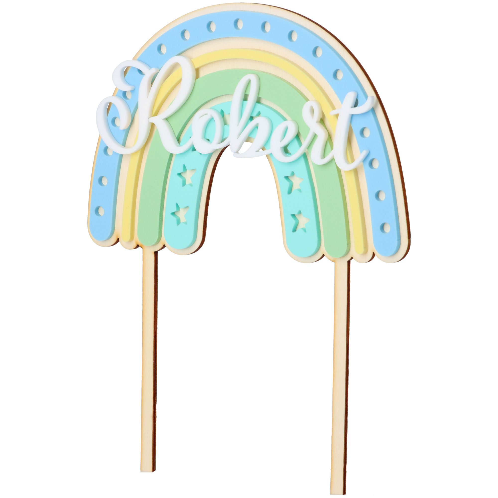 Cake Topper Regenbogen "Name" Stern aus Holz & Acryl