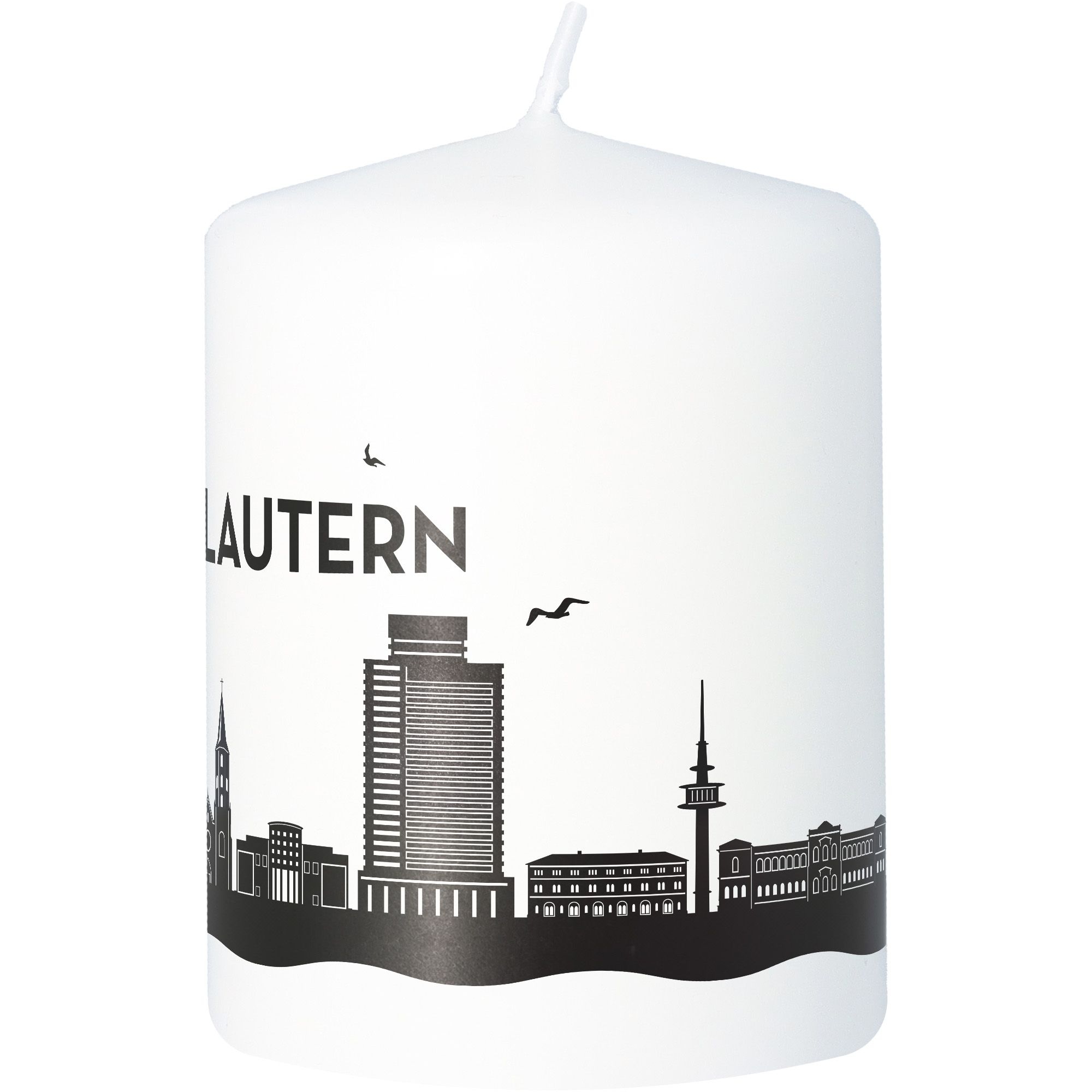 Stumpenkerze Skyline Kaiserslautern Weiß Stadt, Tier, Vogel