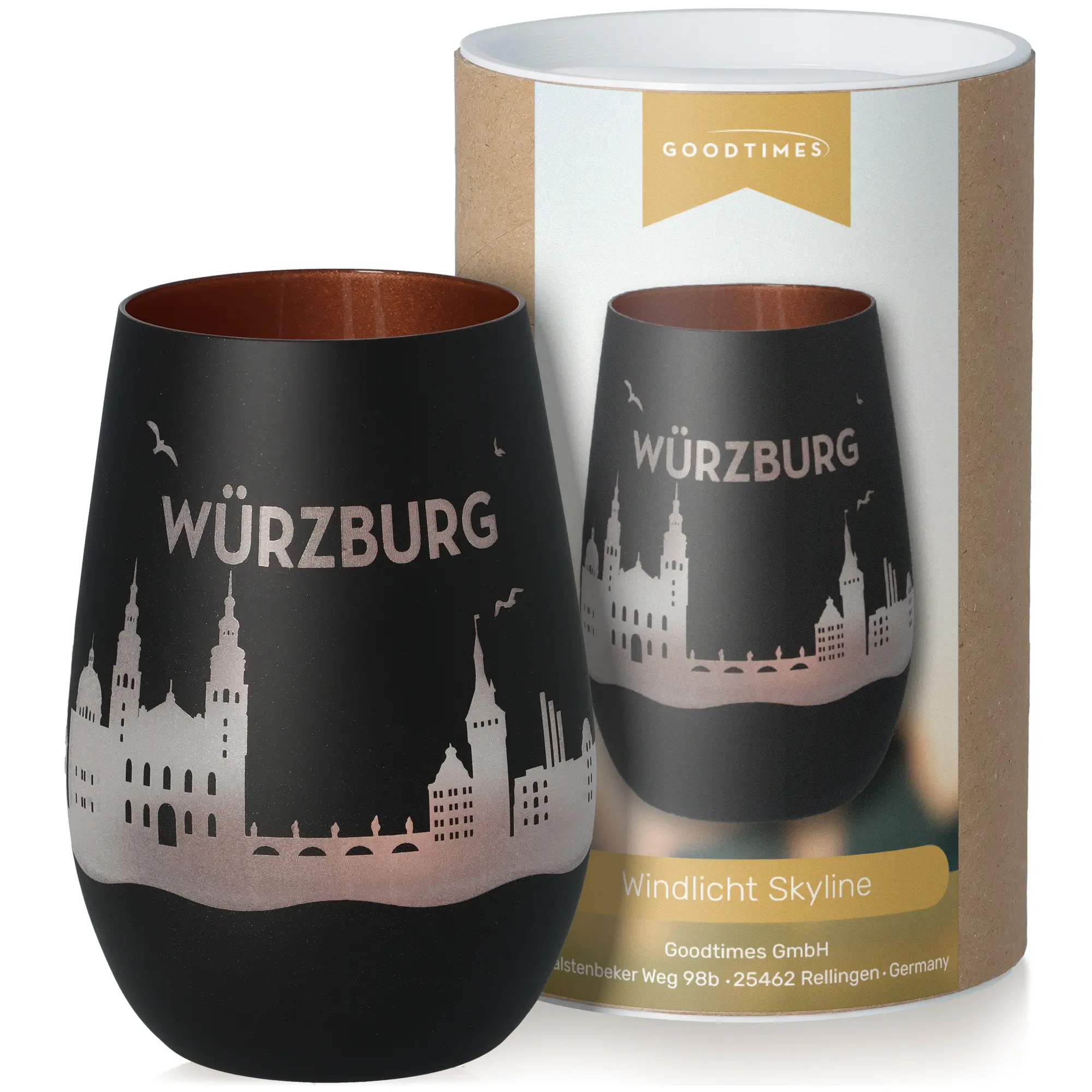 Windlicht Skyline Würzburg Schwarz/Bronze