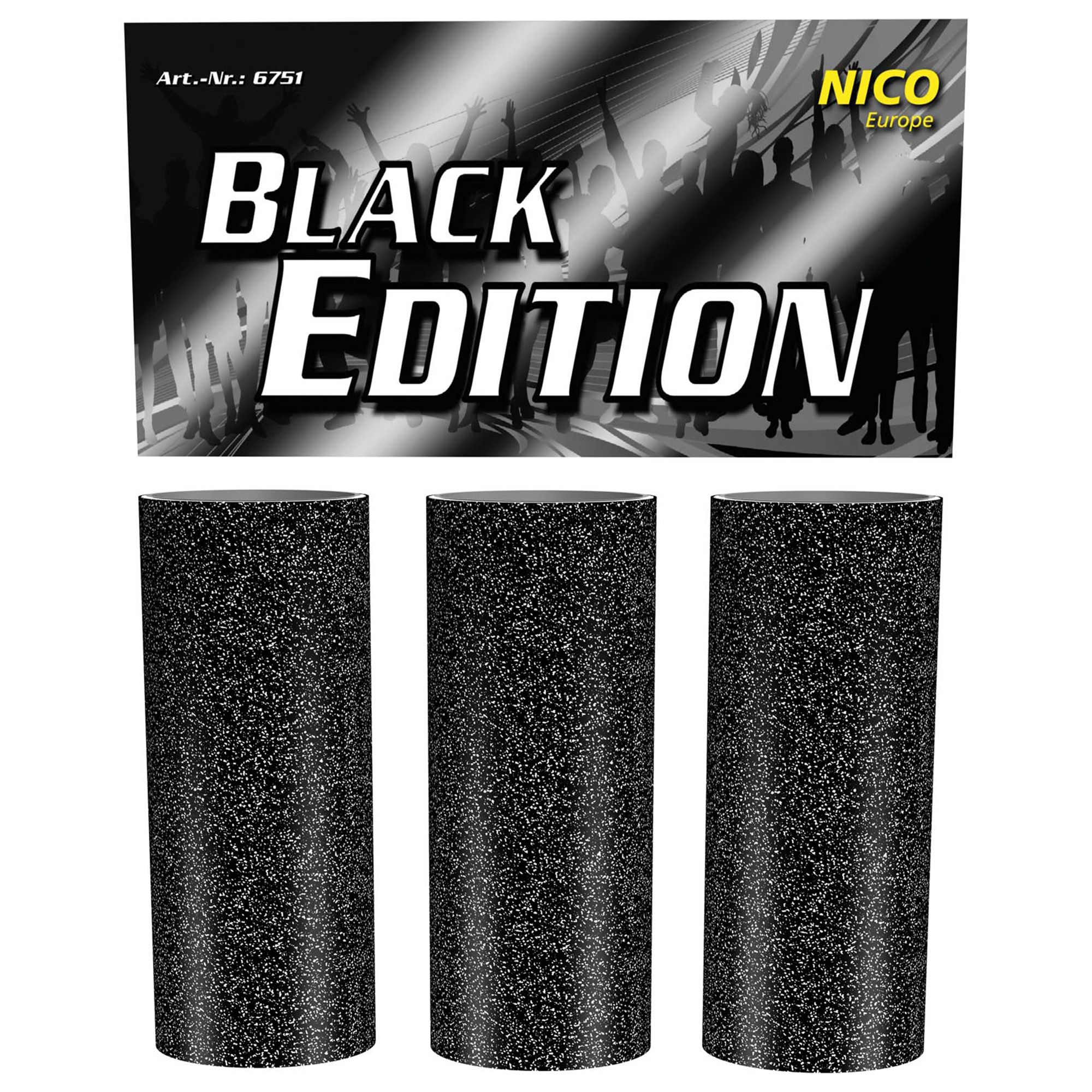 3 Schwarze Glitzer Tischbomben