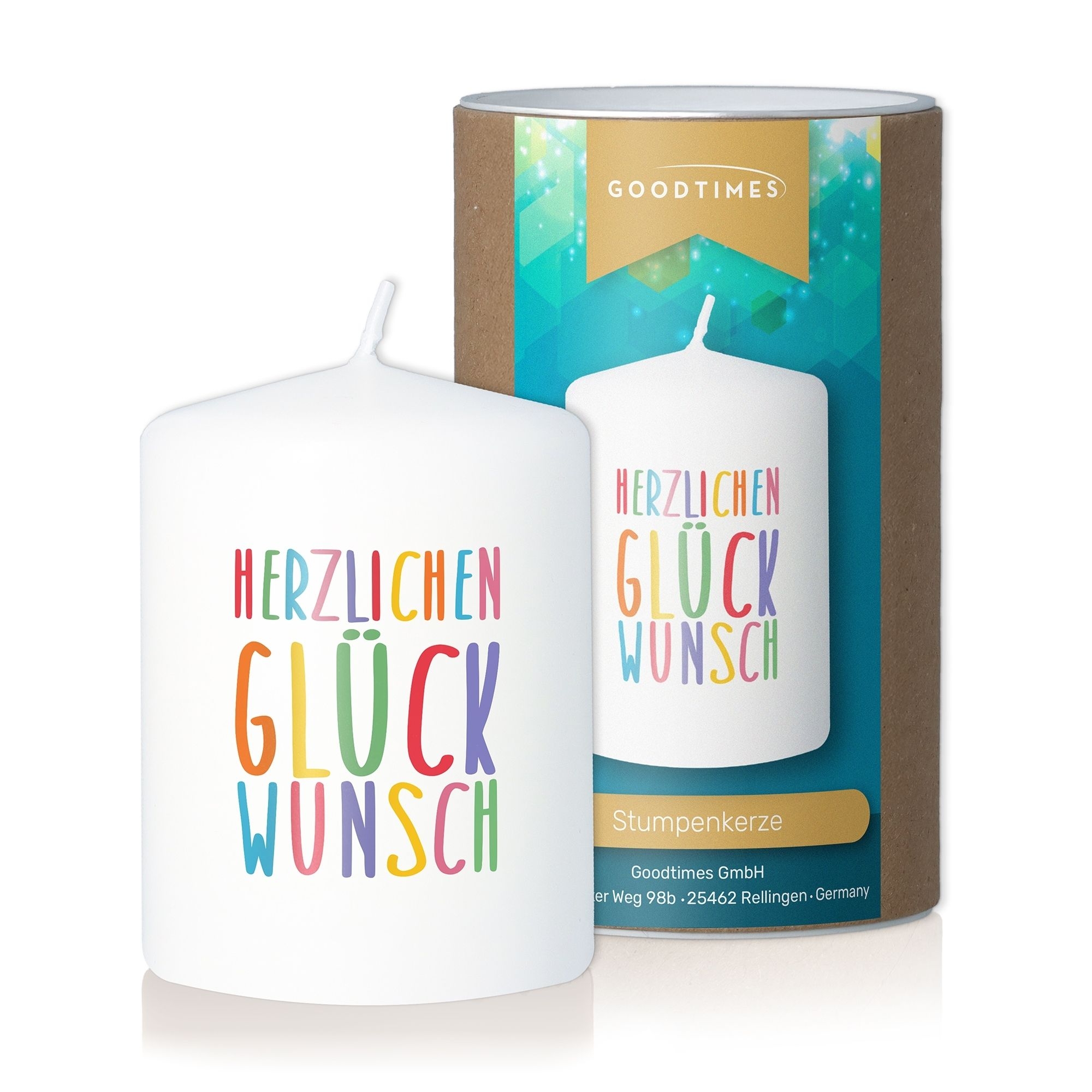 Stumpenkerze "Herzlichen Glückwunsch" Stumpenkerze "Herzlichen Glückwunsch"