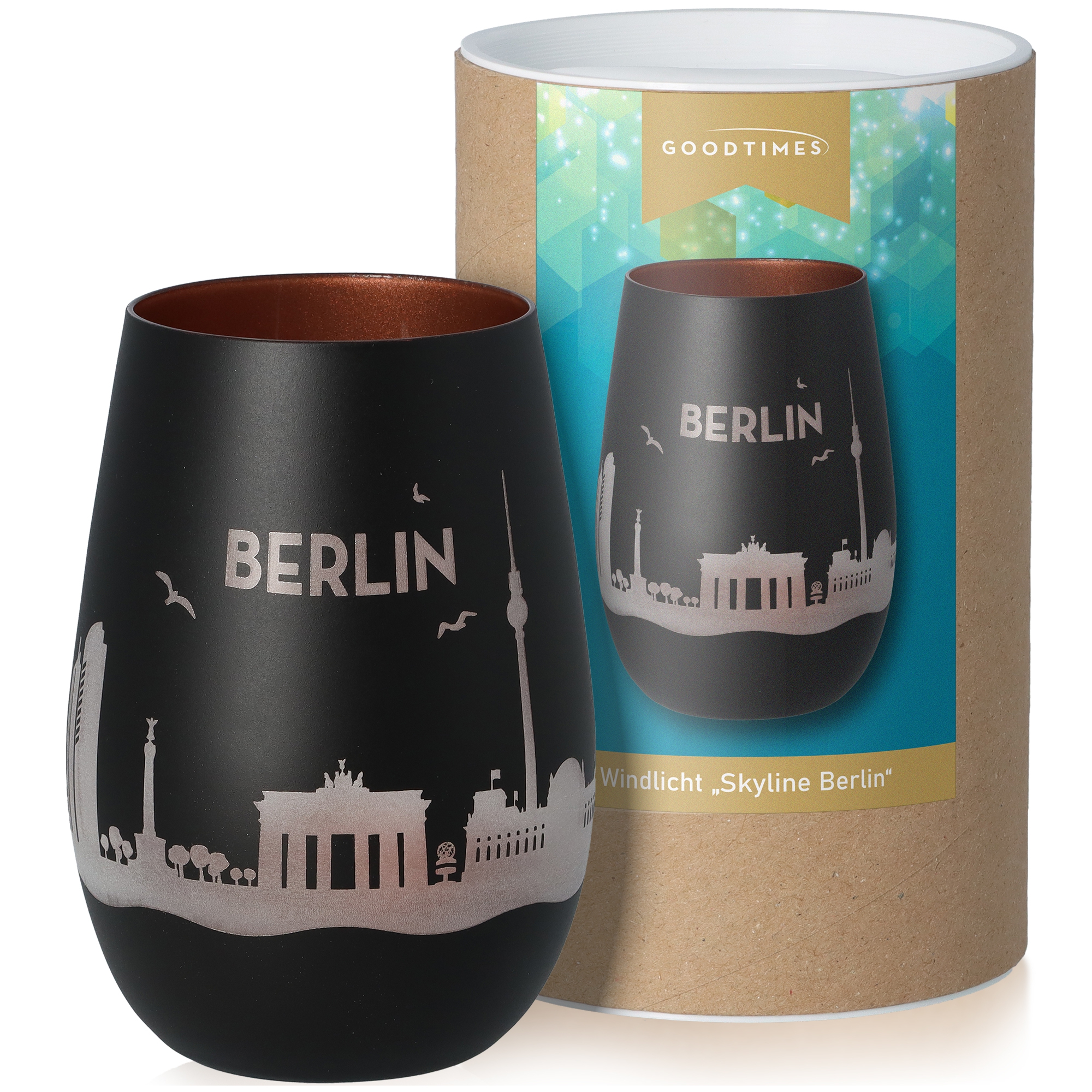Windlicht Skyline Berlin Schwarz/Bronze