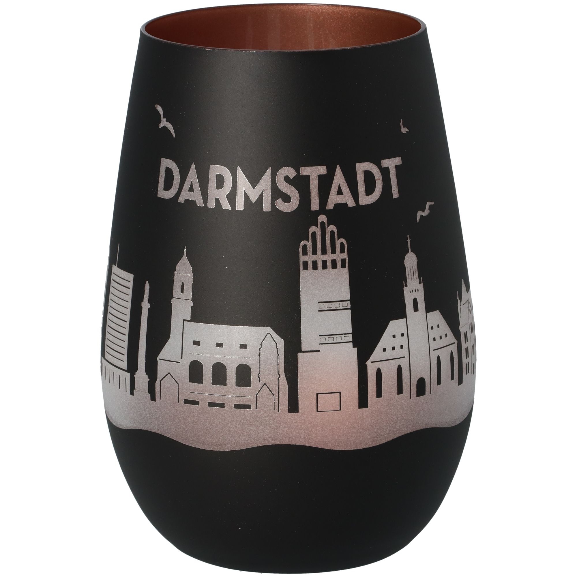 Windlicht Skyline Darmstadt Schwarz/Bronze Töpferei, Glas, Vase