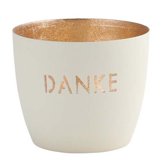 Madras Windlicht "Danke", Weiß/Gold - M Madras Windlicht "Danke", Weiß/Gold - M