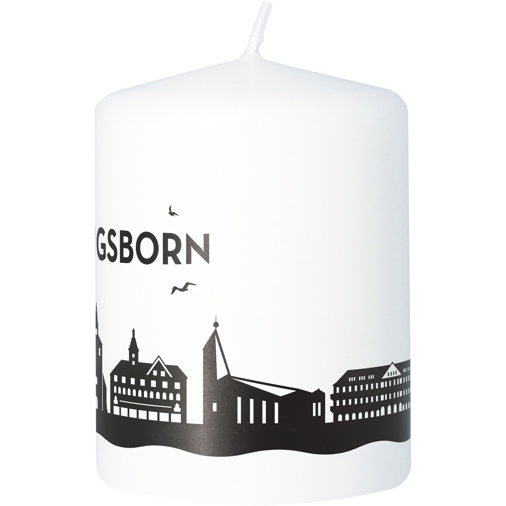 Stumpenkerze Skyline Kühlungsborn Weiß Stumpenkerze Skyline Kühlungsborn Weiß
