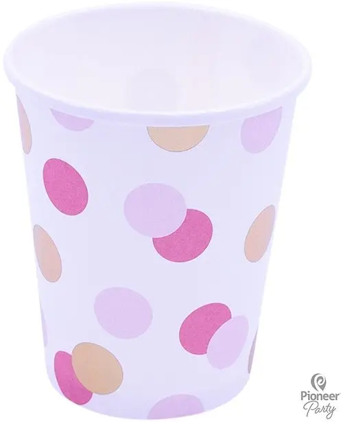8 Pappbecher, Rosa/Gold Punkte
