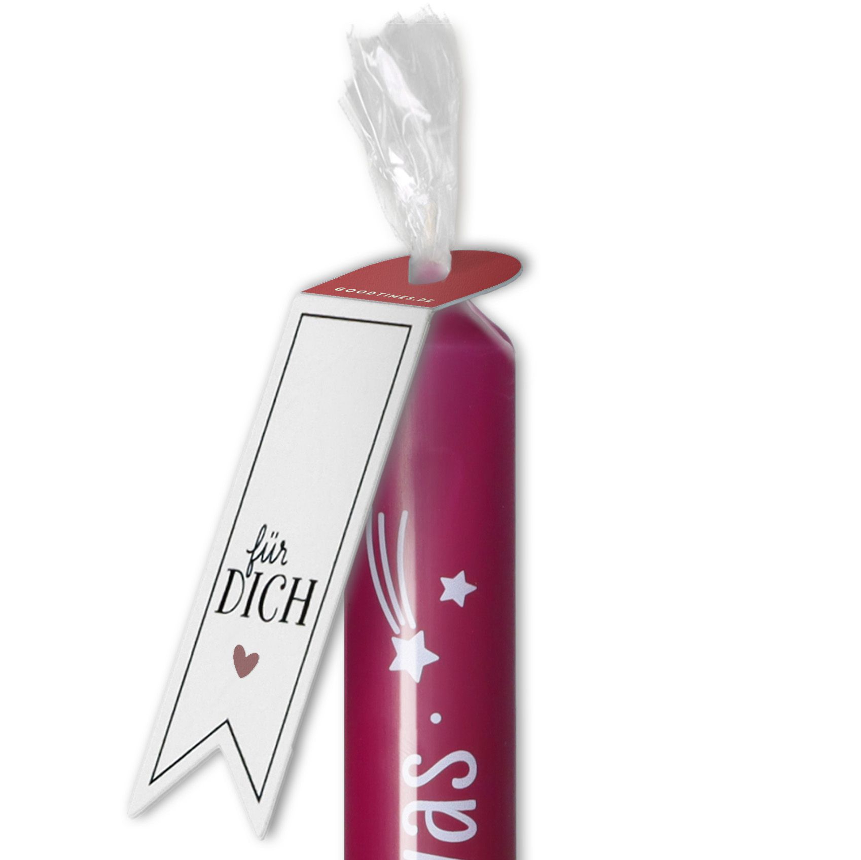Stabkerze Himbeer, Weiß "Wünsch dir was" Stabkerze Himbeer, Weiß "Wünsch dir was"