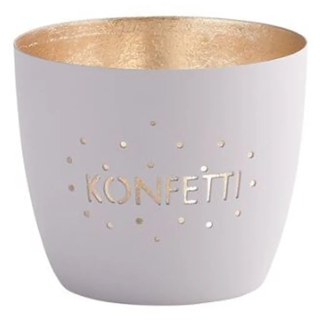 Madras Windlicht "Konfetti", Pastellgrau/Gold - M