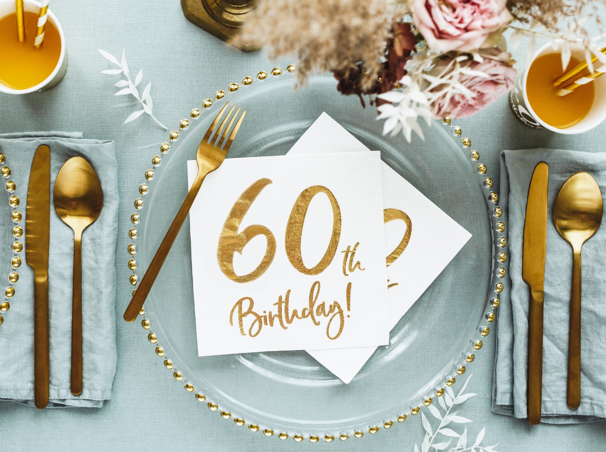 20 Servietten - 60th Birthday - Weiß / Gold 20 Servietten - 60th Birthday - Weiß / Gold