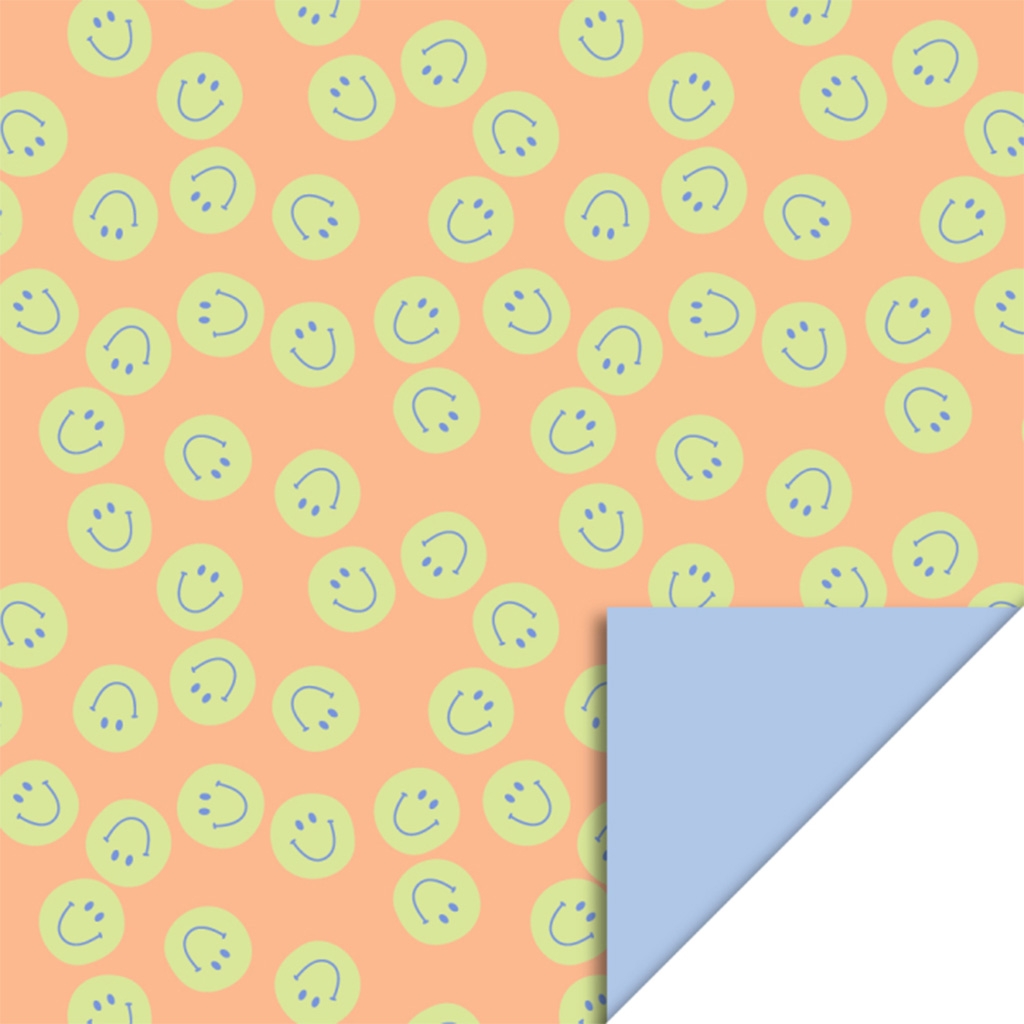 Lächelnde Gesichter, Muster, Pastellfarben, Orangener Hintergrund, Hellgrüne Kreise