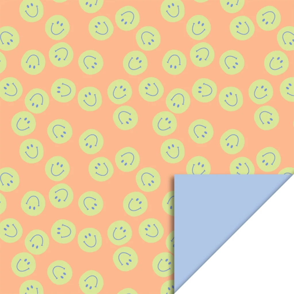 Lächelnde Gesichter, Muster, Pastellfarben, Orangener Hintergrund, Hellgrüne Kreise
