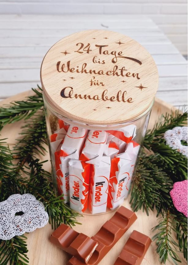 Geschenkglas 24 Tage bis Weihnachten "Name" 880ml