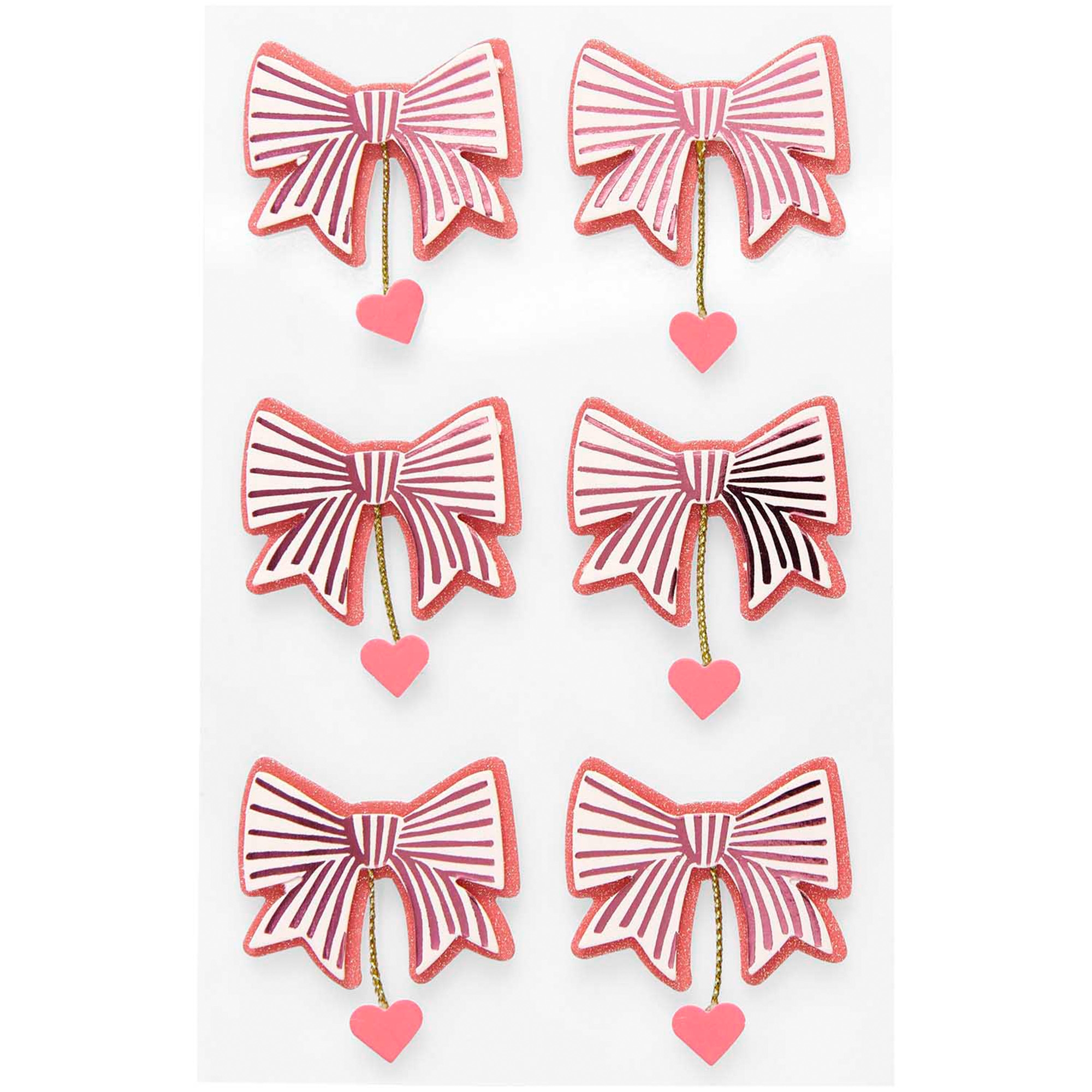 6 3D Sticker "Schleifen mit Herzen" Peach