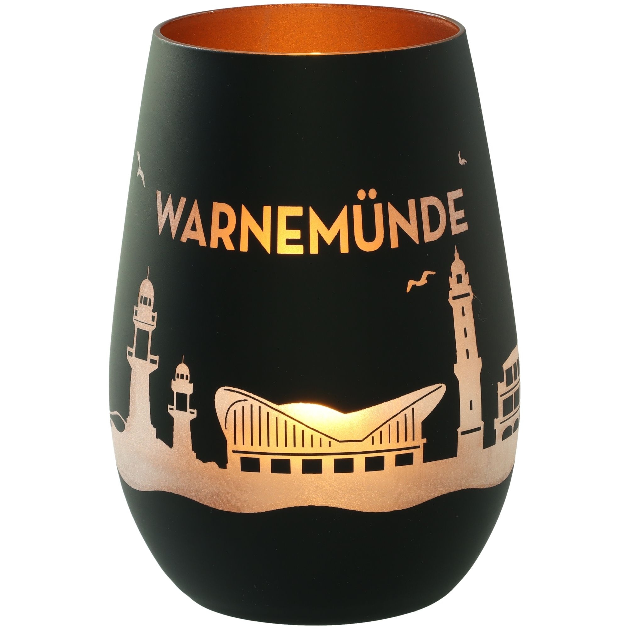 Windlicht Skyline Warnemünde Schwarz/Bronze Krug, Töpferei, Tasse