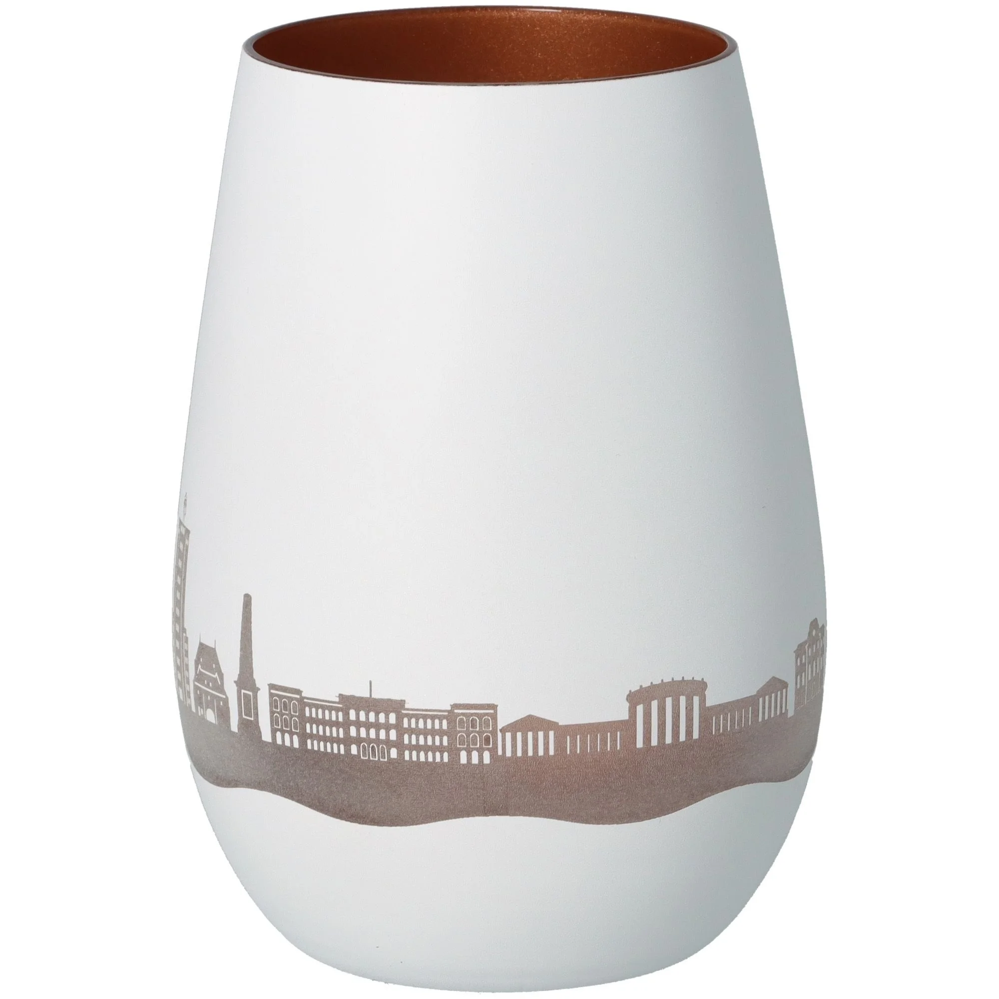 vase, porzellan, weiß, städte skyline, grafikmuster