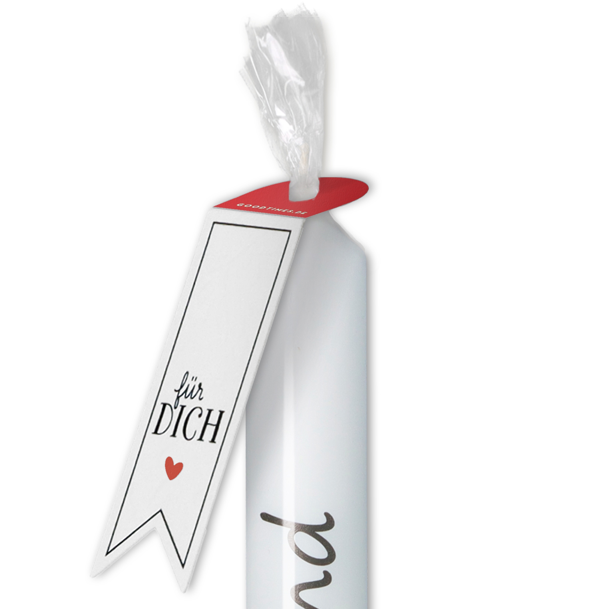 Stabkerze Weiß mit Marienkäfer "Glückskind" Stabkerze Weiß mit Marienkäfer "Glückskind"