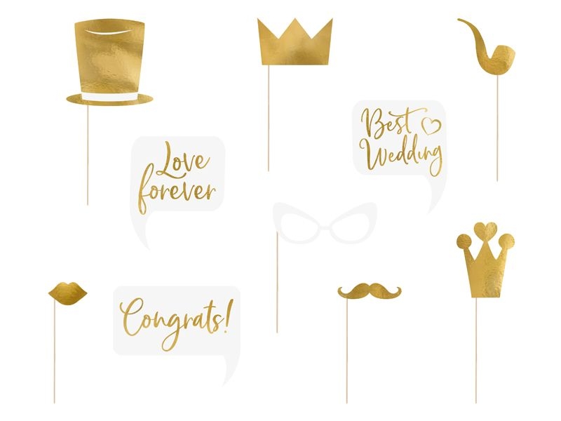 Photo Props-Set zur Hochzeit - 10 teilig, Gold Photo Props-Set zur Hochzeit - 10 teilig, Gold