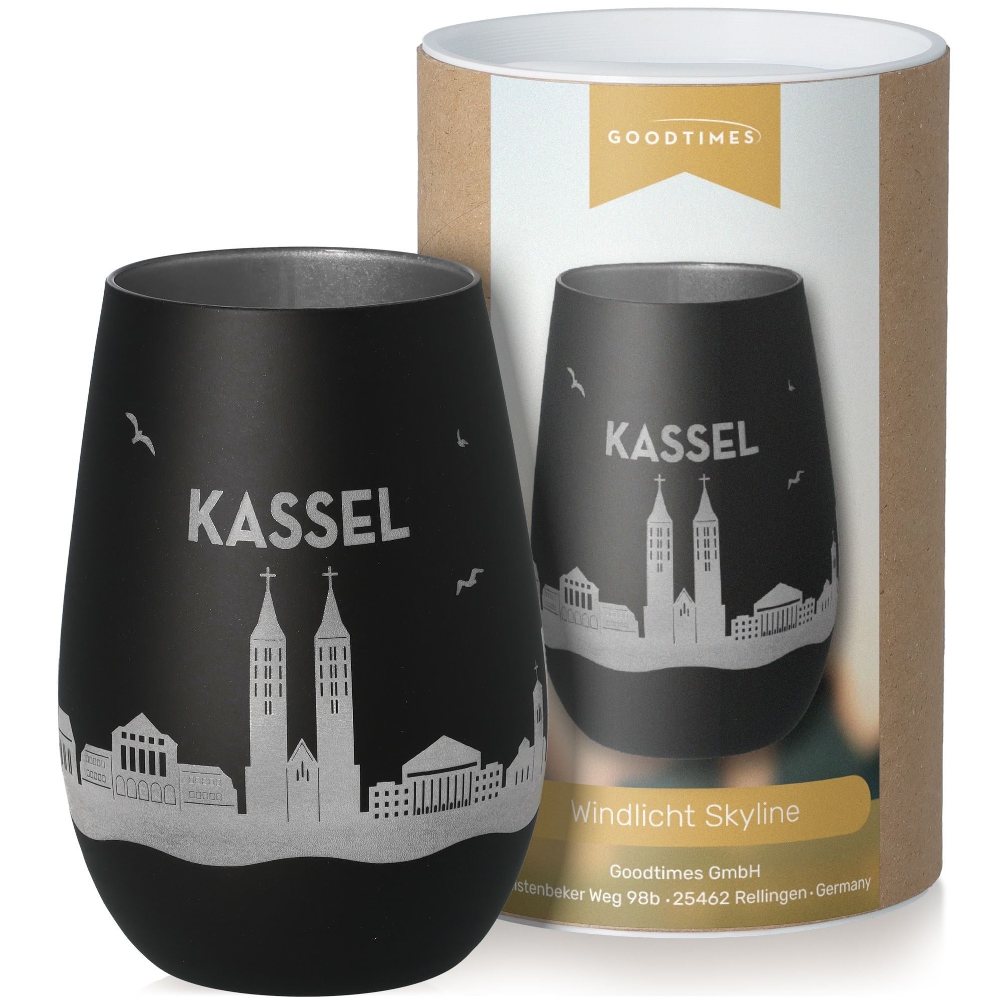 Windlicht Skyline Kassel Schwarz/Silber Krug, Töpferei