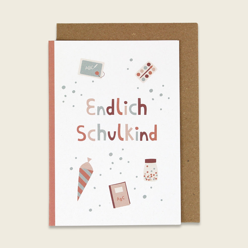 Grußkarte "Endlich Schulkind" Korall Grußkarte "Endlich Schulkind" Korall