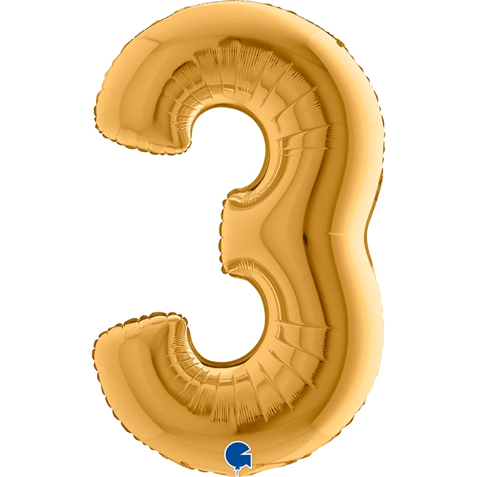 Folienballon Zahl 3 Gold 100cm Folienballon Zahl 3 Gold 100cm