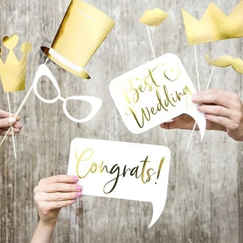 party props, photo booth, speech bubble, gold color, wedding decoration