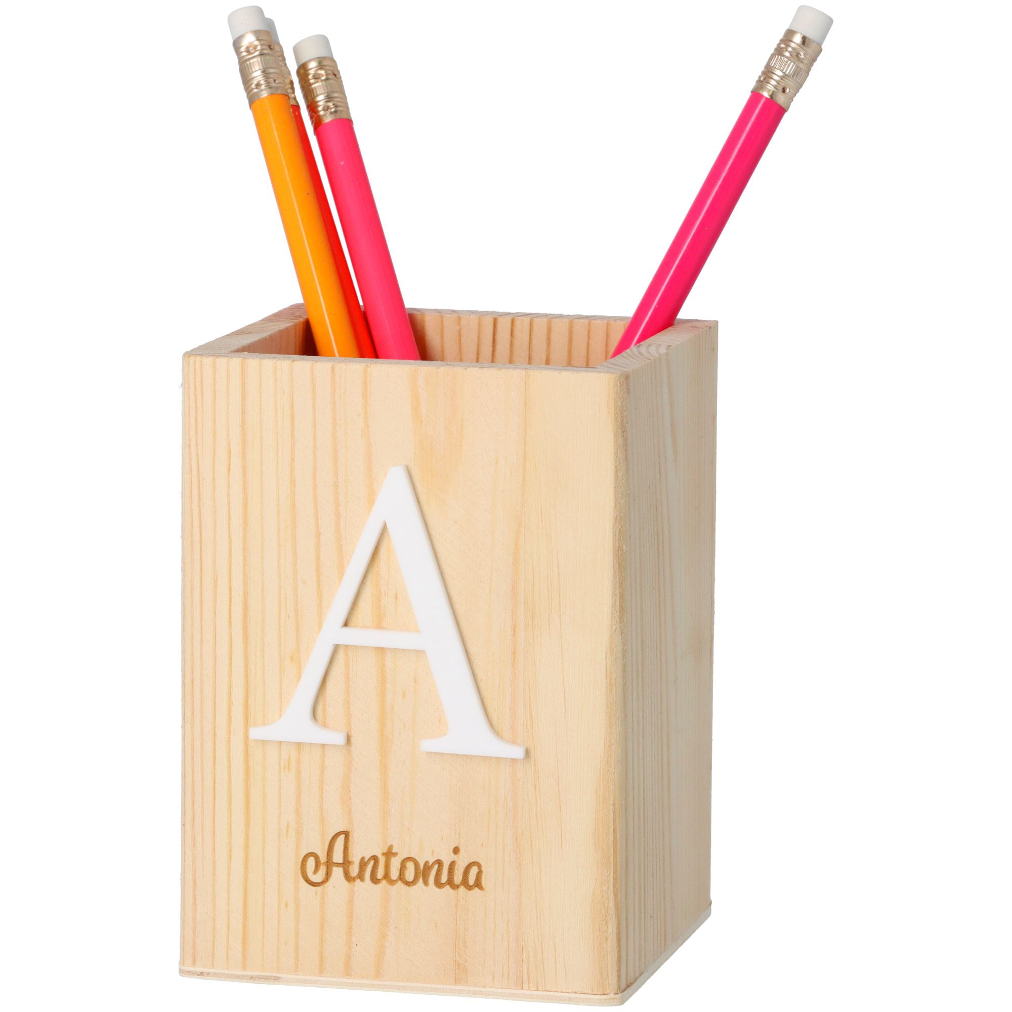 Stiftehalter Initial & "Name" aus Holz 11cm x 8cm x 8cm