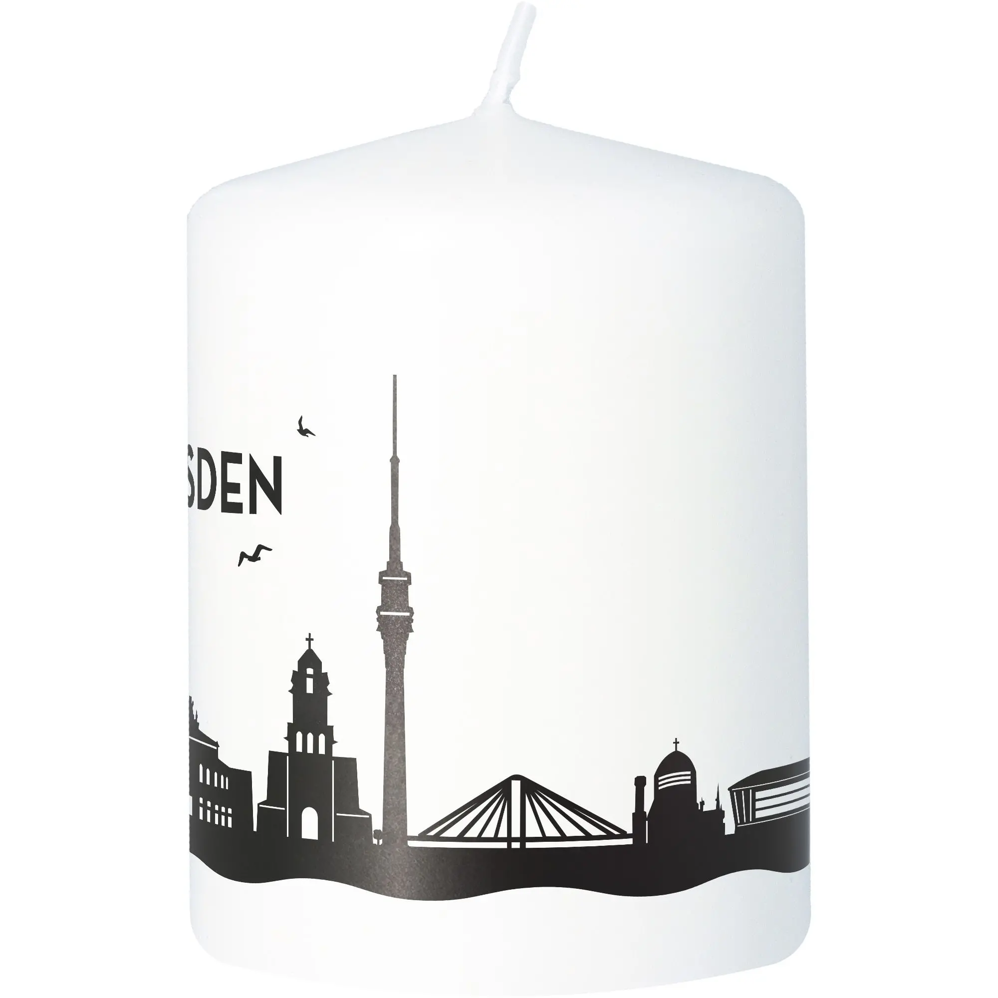 Stumpenkerze Skyline Dresden Weiß
