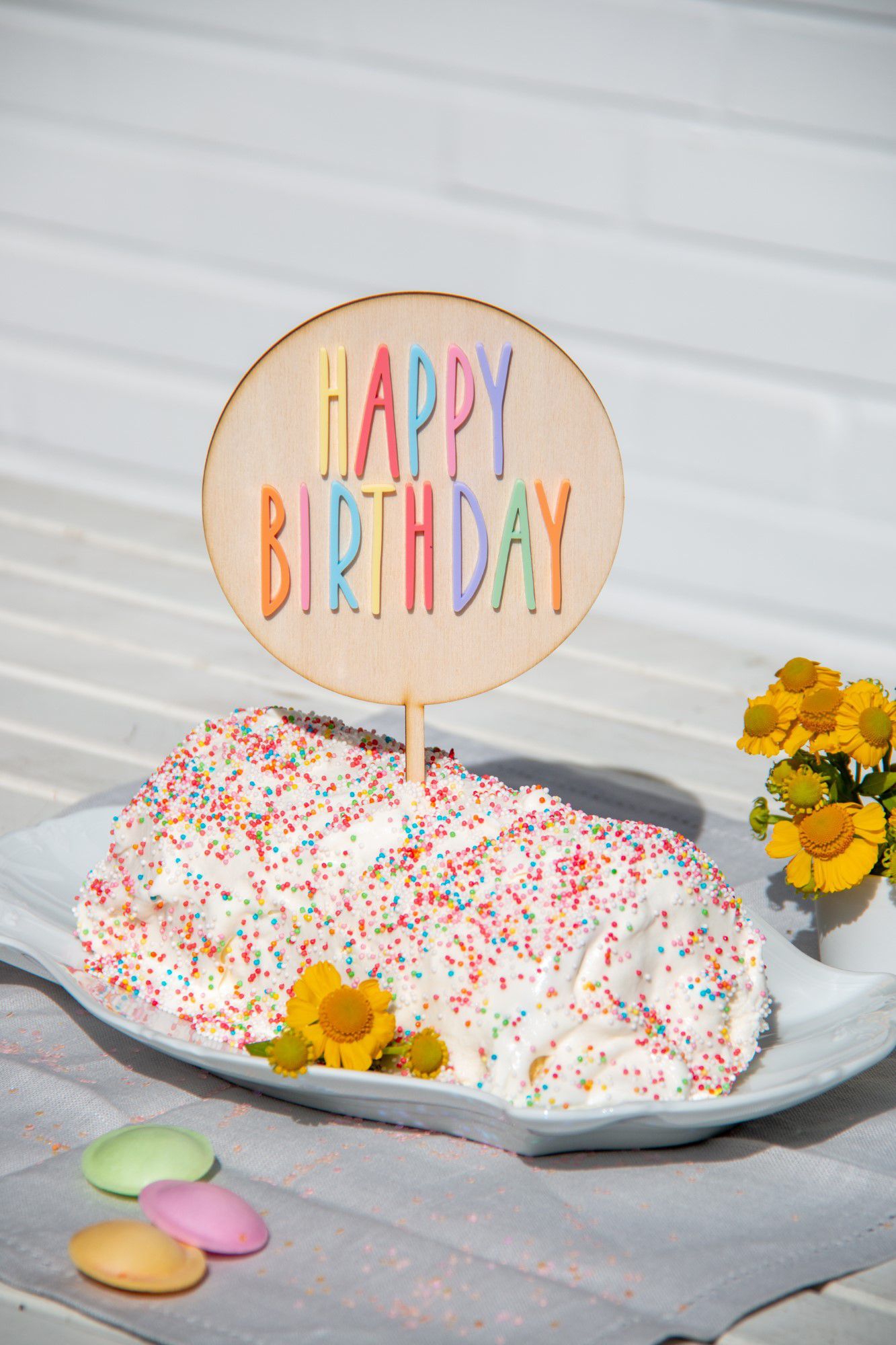 Cake Topper Happy Birthday Bunt 23cm x 13cm aus Holz & Acryl Cake Topper Happy Birthday Bunt 23cm x 13cm aus Holz & Acryl