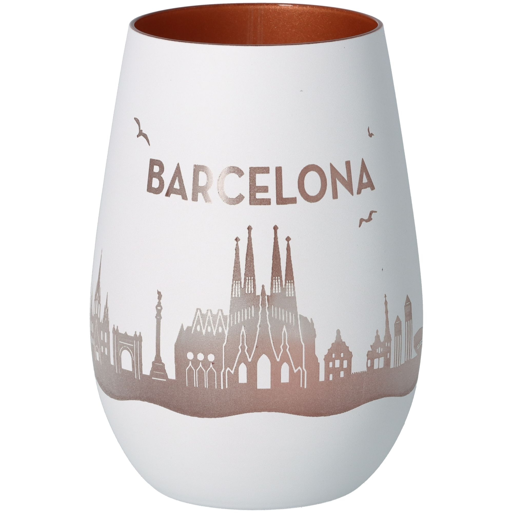 Windlicht Skyline Barcelona Weiß/Bronze Töpferei, Krug, Vase, Kunst, Porzellan