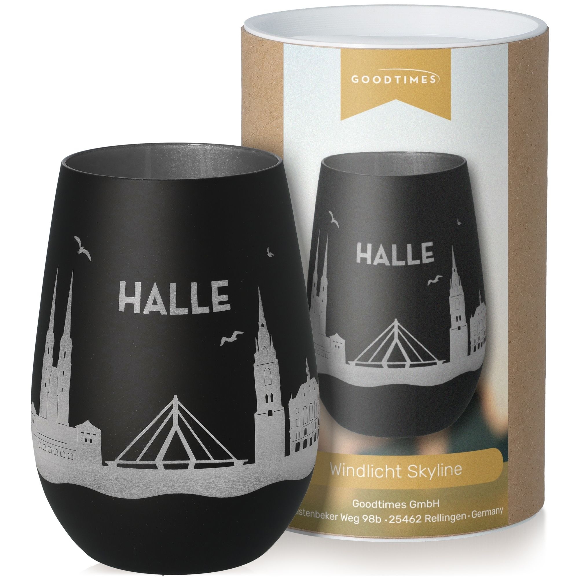 Windlicht Skyline Halle Schwarz/Silber