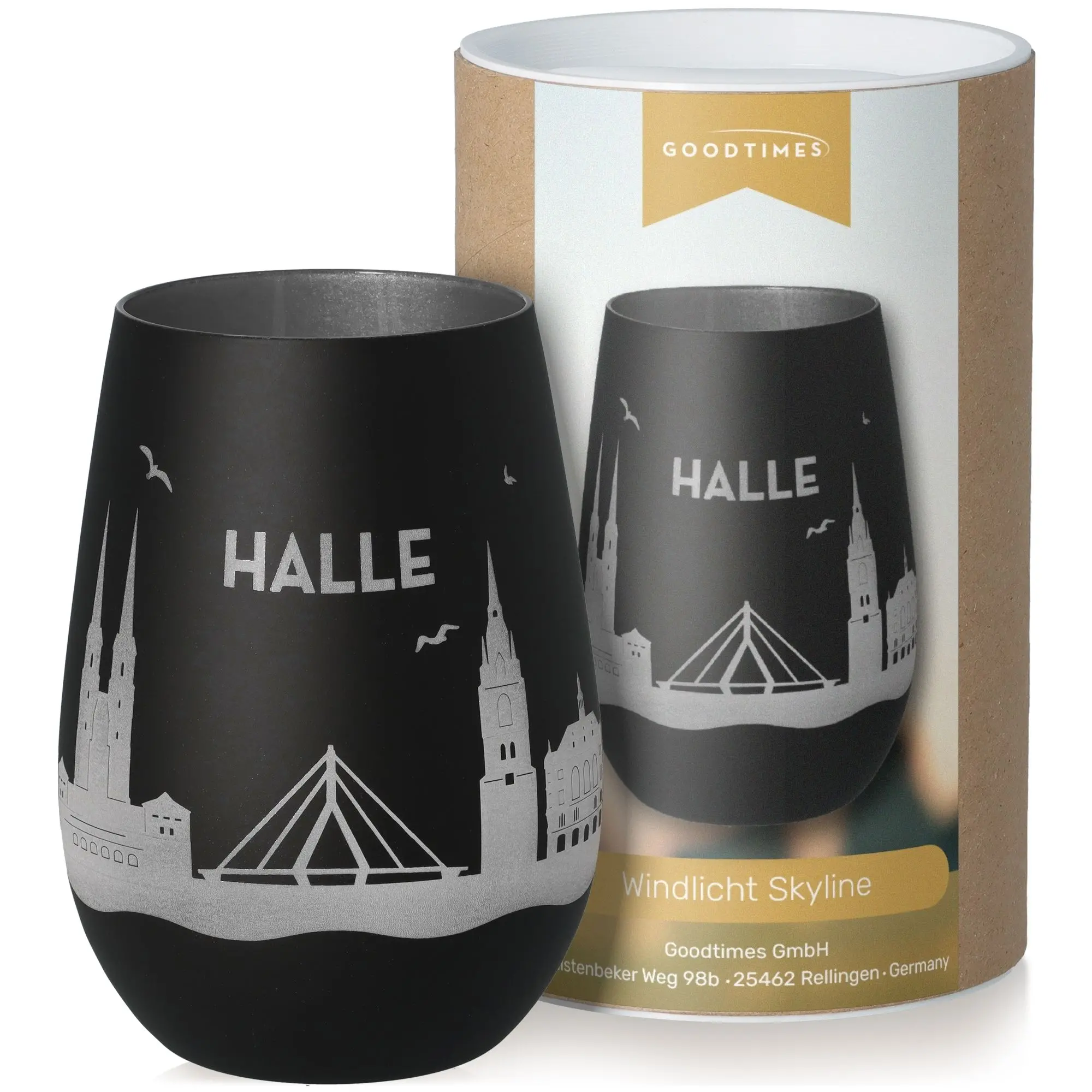 Windlicht Skyline Halle Schwarz/Silber